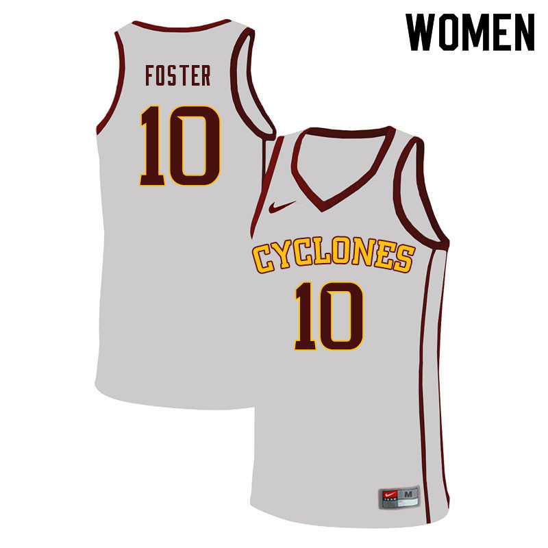 Women #10 Xavier Foster Iowa State Cyclones College Basketball Jerseys Sale-White
